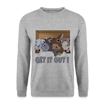 Get it out! Donkey group Gift idea for crazy - Unisex Sweatshirt - salt & pepper - Front - Alina (178cm) & Michal (187cm)
