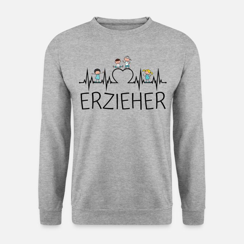 Erzieher Herzschlag Herz Kinder Kind Beruf EKG - Unisex Pullover - Weißgrau meliert
