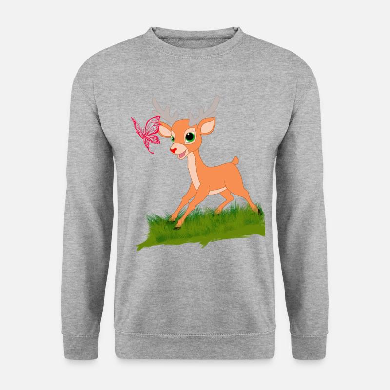 Bambi am spielen mit einem Schmetterling Geschenk - Unisex Pullover - Weißgrau meliert