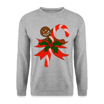 Lebkuchen und Zuckerstange Tshirt Geschenkidee - Unisex Pullover - Weißgrau meliert - Vorne - Alina (178cm) & Michal (187cm)