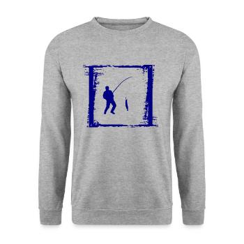 Angeln Fischen Angler Fischer Fisch - Unisex Pullover - Weißgrau meliert - Vorne - Alina (178cm) & Michal (187cm)