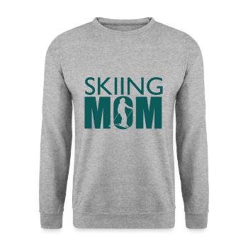 Skifahren Mama Ski Mom Skiing Mutter - Unisex Pullover - Weißgrau meliert - Vorne - Alina (178cm) & Michal (187cm)