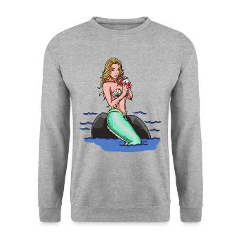 Nixe Meerjungfrau Fabel Märchen Kinder Fantasy - Unisex Pullover - Weißgrau meliert - Vorne - Alina (178cm) & Michal (187cm)