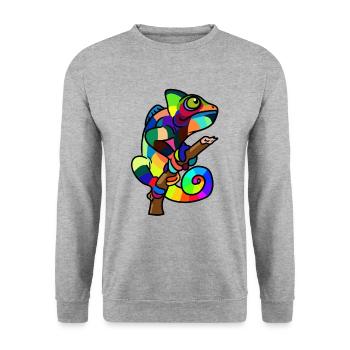 Gekko Echse Zoo Kinder bunt - Unisex Pullover - Weißgrau meliert - Vorne - Alina (178cm) & Michal (187cm)