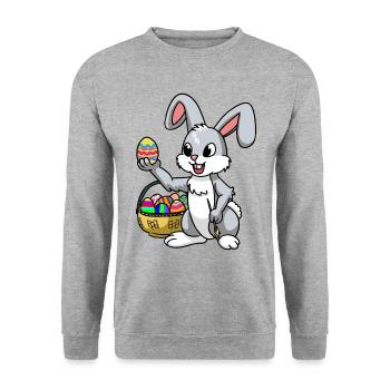 Osterhase Hase Osterei Fantasy Eier Kaninchen Ei - Unisex Pullover - Weißgrau meliert - Vorne - Alina (178cm) & Michal (187cm)