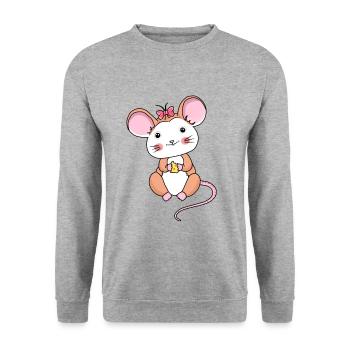 Maus Tiere Käse Fantasy Kinder Comic Cartoon - Unisex Pullover - Weißgrau meliert - Vorne - Alina (178cm) & Michal (187cm)