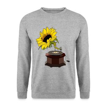 Turntable Bloom Idée cadeau pour femme et homme - Sweat-shirt Unisexe - gris chiné - Devant - Alina (178cm) & Michal (187cm)