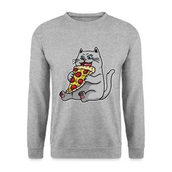 Katze Pizza Fantasy Tiere Kinder Hunger naschen - Unisex Pullover - Weißgrau meliert - Vorne - Alina (178cm) & Michal (187cm)