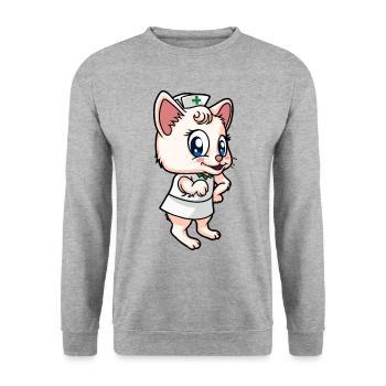 Lustige Krankenschwester Katze Arzt Medicin - Unisex Pullover - Weißgrau meliert - Vorne - Alina (178cm) & Michal (187cm)