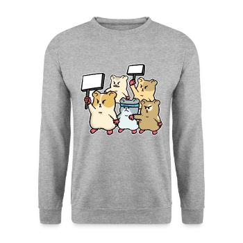 Großer Hamster Protest Demo Fantasy Tiere - Unisex Pullover - Weißgrau meliert - Vorne - Alina (178cm) & Michal (187cm)