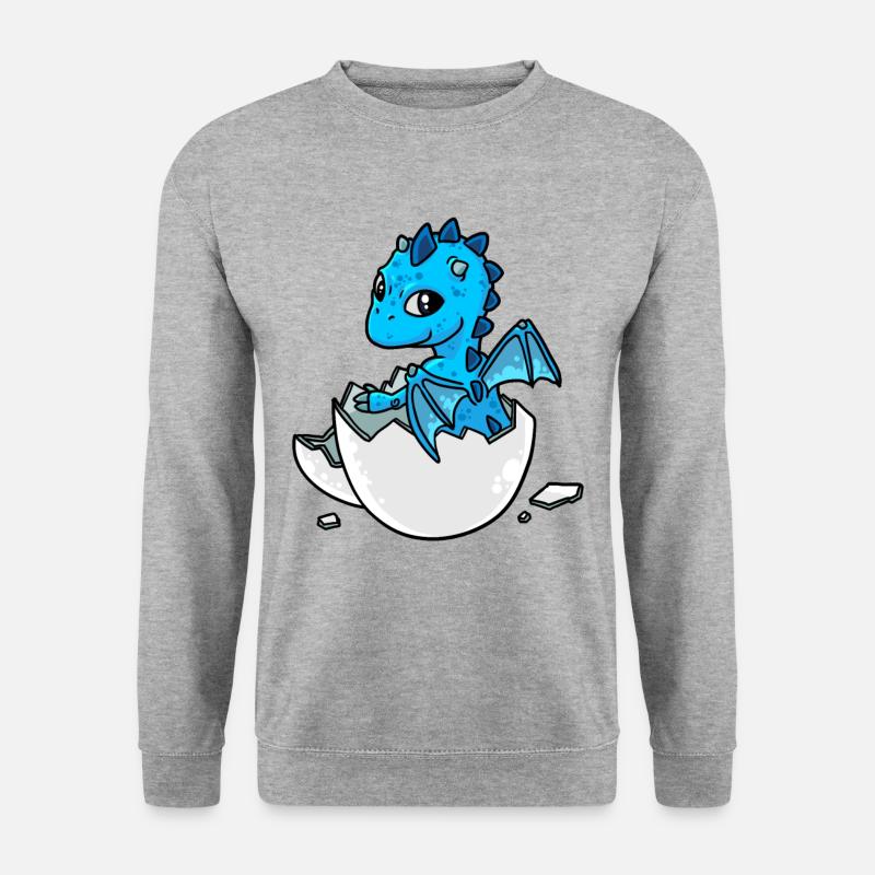 Kleiner süßer Baby Drachen schlüpfen Eierschale Ei - Unisex Pullover - Weißgrau meliert