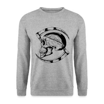Sensenmann Totenkopf mit Klingen - Unisex Pullover - Weißgrau meliert - Vorne - Alina (178cm) & Michal (187cm)