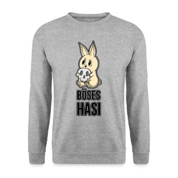 Böses Hasi Süß Witzig Böse Spruch Geschenk Geek - Unisex Pullover - Weißgrau meliert - Vorne - Alina (178cm) & Michal (187cm)