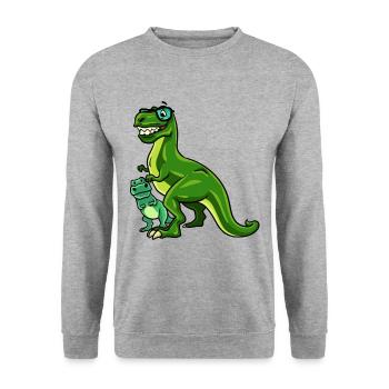 Dinosaurier Dino T-Rex Papa Vater Papi Geschenk - Unisex Pullover - Weißgrau meliert - Vorne - Alina (178cm) & Michal (187cm)