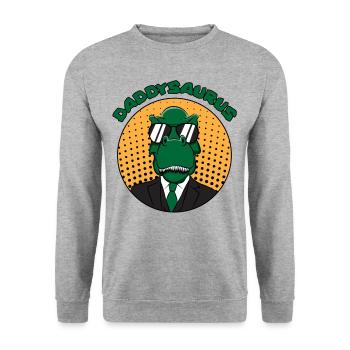Dinosaurier Dino T-Rex Papa Vater Papi Geschenk - Unisex Pullover - Weißgrau meliert - Vorne - Alina (178cm) & Michal (187cm)