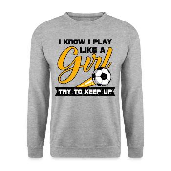 Fußball Fußballspieler Fußballer Spieler Geschenk - Unisex Pullover - Weißgrau meliert - Vorne - Alina (178cm) & Michal (187cm)