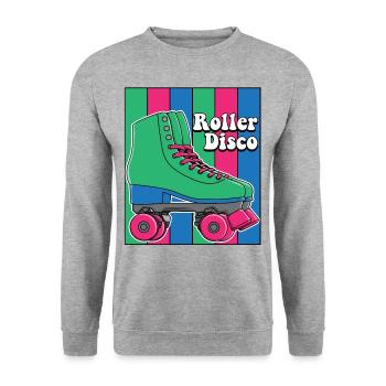 Rollschuh Inline-Skat Roller 70er 80er Geschenk - Unisex Pullover - Weißgrau meliert - Vorne - Alina (178cm) & Michal (187cm)