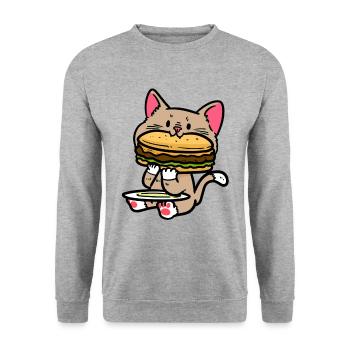 cute cat burg cheeseburger fast food hunger - Unisex Sweatshirt - salt & pepper - Front - Alina (178cm) & Michal (187cm)