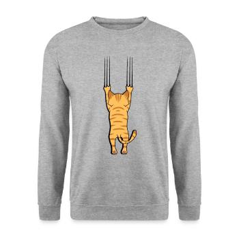 Katze mit Krallen - Unisex Pullover - Weißgrau meliert - Vorne - Alina (178cm) & Michal (187cm)
