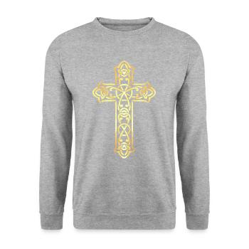 Jesus Kirche Vatikan Gott Kreuz Symbol - Unisex Pullover - Weißgrau meliert - Vorne - Alina (178cm) & Michal (187cm)