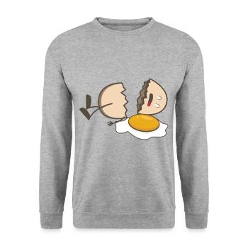 Kaputtes Ei . broken Egg - Unisex Pullover - Weißgrau meliert - Vorne - Alina (178cm) & Michal (187cm)