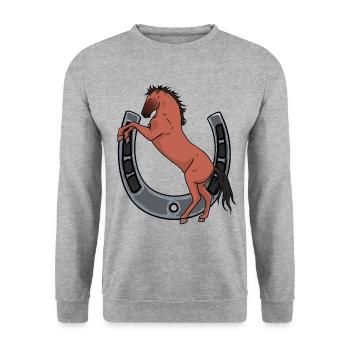 Pferd Hufeisen Pferde Reiterin Ross Gaul - Unisex Pullover - Weißgrau meliert - Vorne - Alina (178cm) & Michal (187cm)