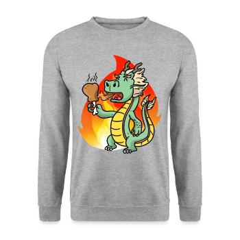 Little dragon grill chicken hunger Dino KInd - Unisex Sweatshirt - salt & pepper - Front - Alina (178cm) & Michal (187cm)