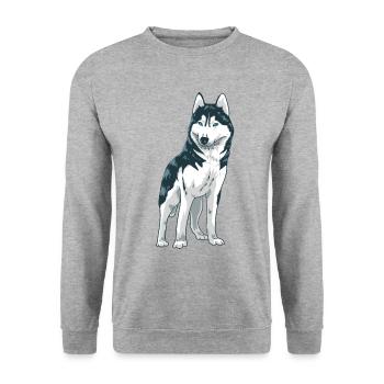 Süßer Husky Hund Weihnachtsgeschenk Hunde - Unisex Pullover - Weißgrau meliert - Vorne - Alina (178cm) & Michal (187cm)