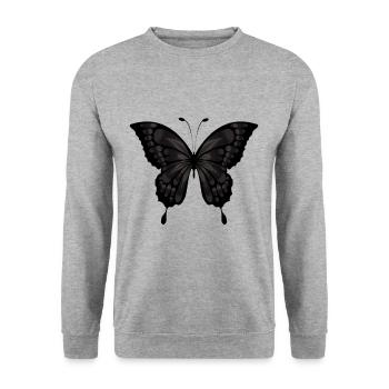 Schwarzer Schmetterling - Unisex Pullover - Weißgrau meliert - Vorne - Alina (178cm) & Michal (187cm)