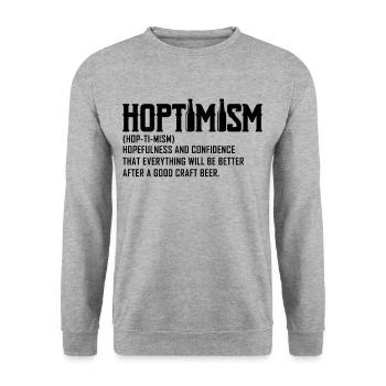 Bier Hoptimismus Hoptimism Craft Beer Geschenk - Unisex Pullover - Weißgrau meliert - Vorne - Alina (178cm) & Michal (187cm)