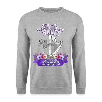 harfe Harfen Harfenistin Zupf Instrument Spruch - Unisex Pullover - Weißgrau meliert - Vorne - Alina (178cm) & Michal (187cm)