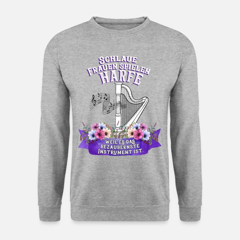 harfe Harfen Harfenistin Zupf Instrument Spruch - Unisex Pullover - Weißgrau meliert