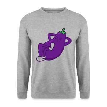 Sleepy Eggplant , Augergine Chillt - Unisex Pullover - Weißgrau meliert - Vorne - Alina (178cm) & Michal (187cm)
