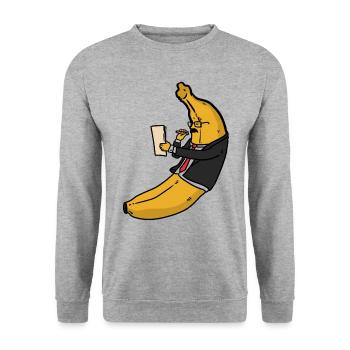Manager Banana , Banane im Anzug - Unisex Pullover - Weißgrau meliert - Vorne - Alina (178cm) & Michal (187cm)