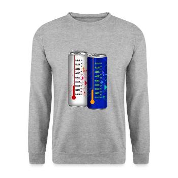 Energie Drink mit Ausdauer und Power Geschenkidee - Unisex Pullover - Weißgrau meliert - Vorne - Alina (178cm) & Michal (187cm)