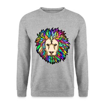 Léo Lion Tête de Lion Animaux Animaux Signe du Zodiaque - Sweat-shirt Unisexe - gris chiné - Devant - Alina (178cm) & Michal (187cm)