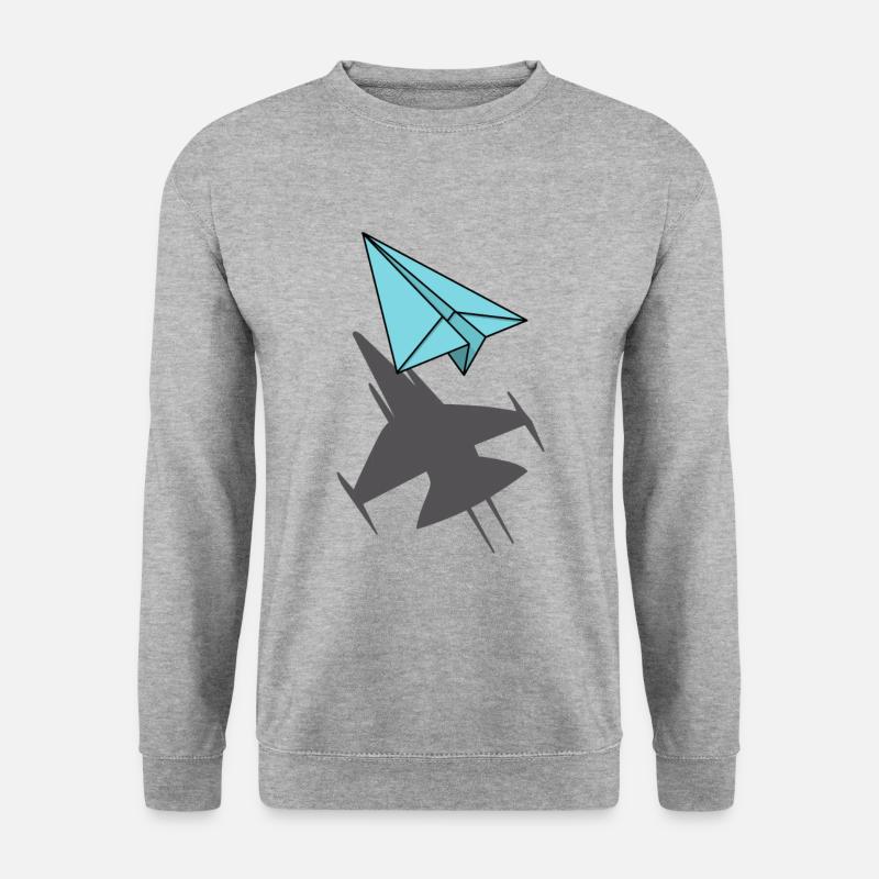 Papierflieger mit Jet Schatten Geschenk Piloten - Unisex Pullover - Weißgrau meliert
