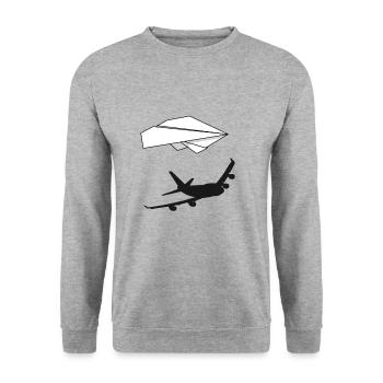 Avion en papier avec une ombre. Cadeau pour pilote - Sweat-shirt Unisexe - gris chiné - Devant - Alina (178cm) & Michal (187cm)