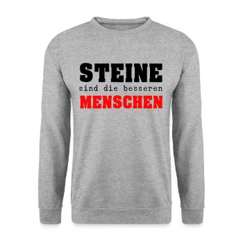 Steine sind die besseren Menschen - Unisex Pullover - Weißgrau meliert - Vorne - Alina (178cm) & Michal (187cm)