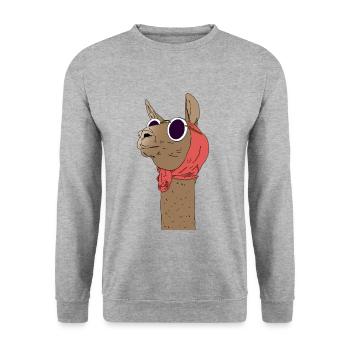 Witziges Lama mit Kopftuch Geschenkidee für Alpaka - Unisex Pullover - Weißgrau meliert - Vorne - Alina (178cm) & Michal (187cm)