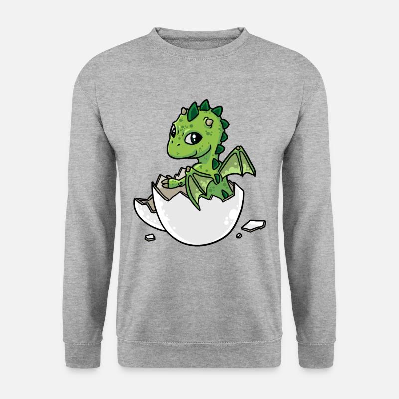 Baby Geburt Ei Eier schlüpfen Dino Drachen Fantasy - Unisex Pullover - Weißgrau meliert