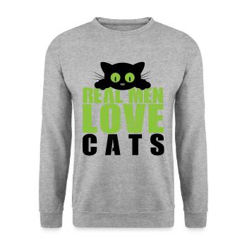 real men loves cats funny slogan for all catlover - Unisex Sweatshirt - salt & pepper - Front - Alina (178cm) & Michal (187cm)