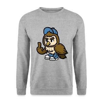 Hibou montre doigt moyen - Sweat-shirt Unisexe - gris chiné - Devant - Alina (178cm) & Michal (187cm)