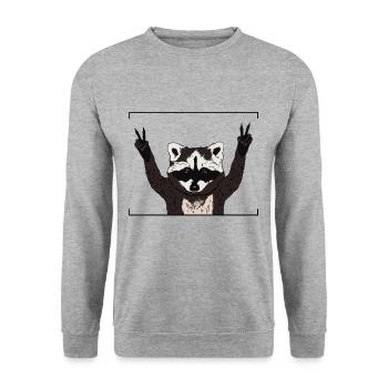 Peace raccoon face gift idea for happy - Unisex Sweatshirt - salt & pepper - Front - Alina (178cm) & Michal (187cm)
