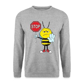 Serious bee with stop sign. Gift idea for bee - Unisex Sweatshirt - salt & pepper - Front - Alina (178cm) & Michal (187cm)