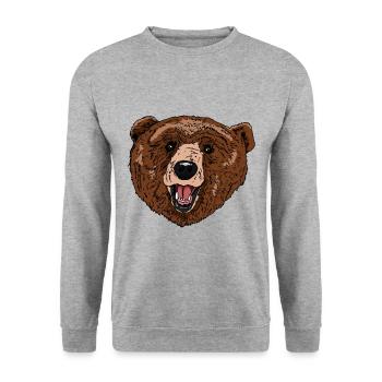 Brown bear face from the national park gift idea - Unisex Sweatshirt - salt & pepper - Front - Alina (178cm) & Michal (187cm)