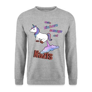 Contre la licorne nazie, contre la droite - Sweat-shirt Unisexe - gris chiné - Devant - Alina (178cm) & Michal (187cm)
