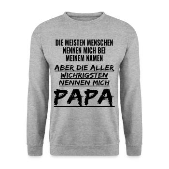 Geschenk für Papa Die Wichtigsten nennen Mich Papa - Unisex Pullover - Weißgrau meliert - Vorne - Alina (178cm) & Michal (187cm)