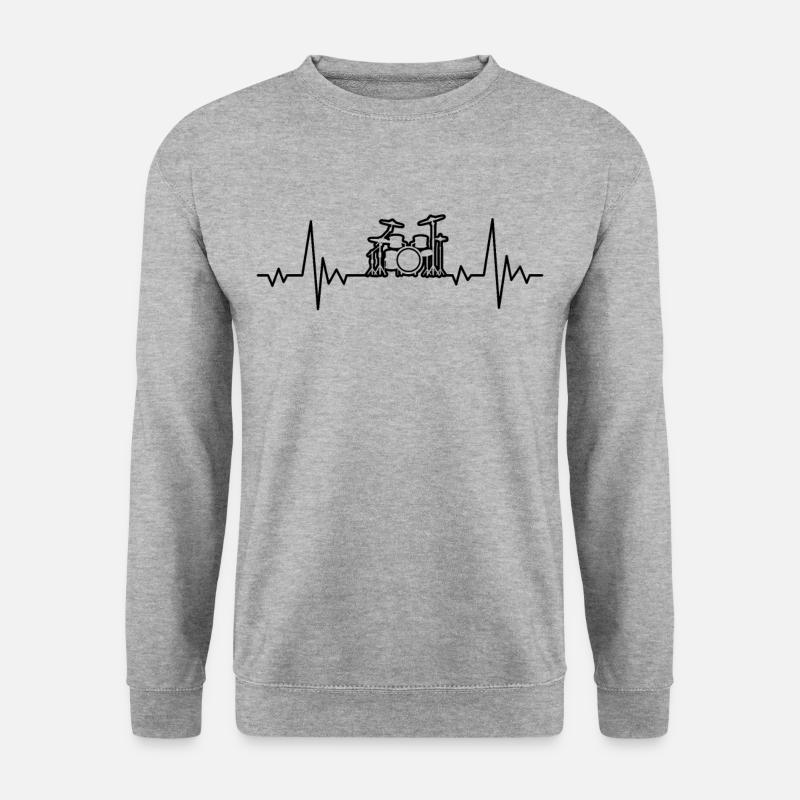Drummer Herzschlag Musiker Schlagzeuger Geschenk - Unisex Pullover - Weißgrau meliert