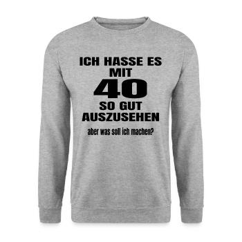 40. Geburtstag ! zum 40. Geburtstag ! Zum 40er !!! - Unisex Pullover - Weißgrau meliert - Vorne - Alina (178cm) & Michal (187cm)
